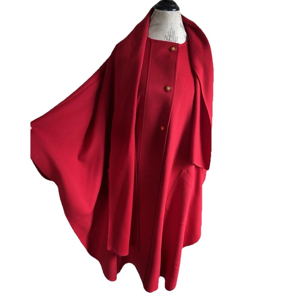 Avoca Vintage Wool & Cashmere long Cape Coat with attached scarf size 1